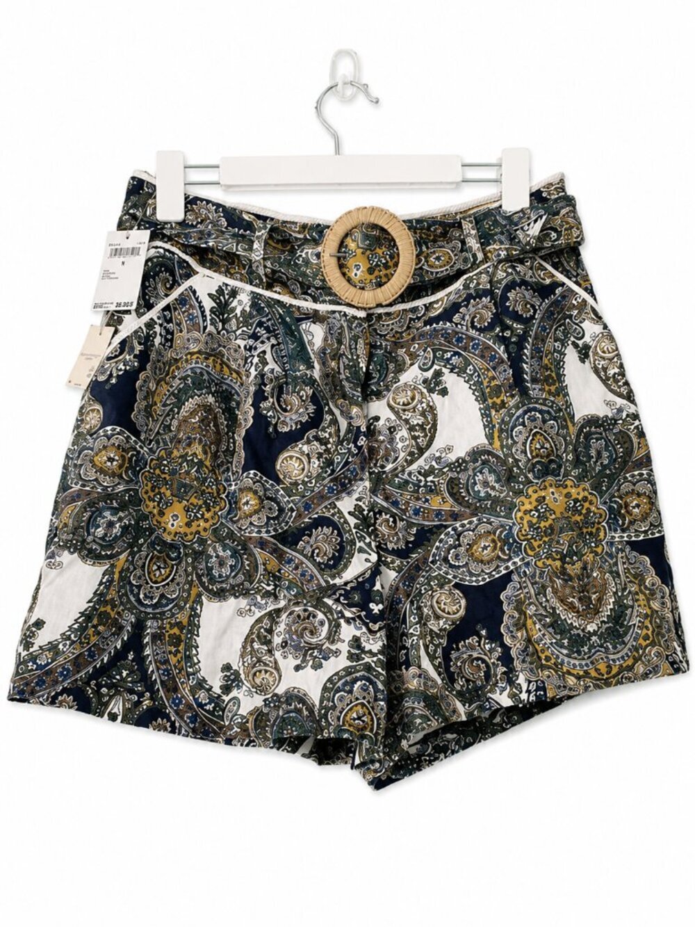 NWT Magaschoni Multicolored Paisley Linen High Rise Belted Shorts 8